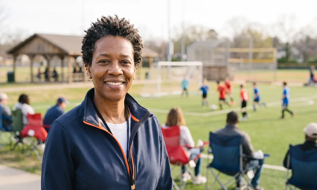 Parks and recreation supervisor at a community park during a kids' rec soccer game